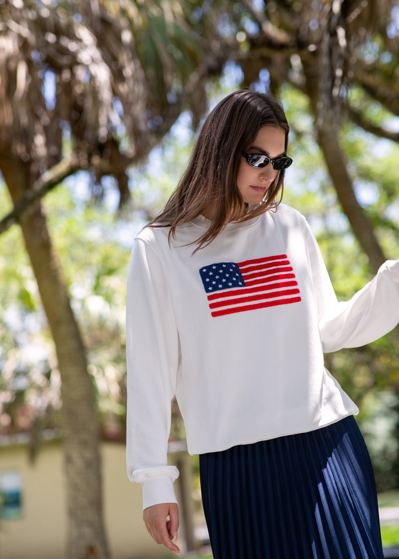 売れ筋商品|||エルエーポップアート カットソー トップス レディース Women's Crewneck Word Art USA Flag Sweatshirt Top Black LA Pop Art Women's American Woman Word Art Crewneck