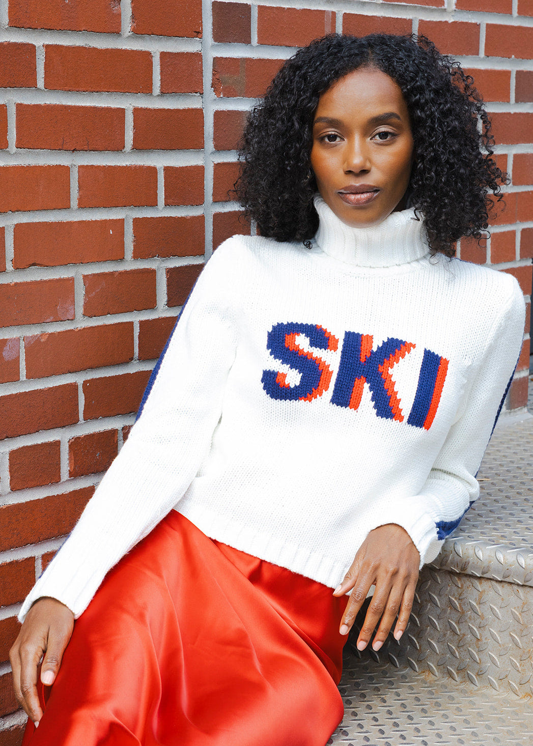 Ellsworth & Ivey Cropped Retro Ski Turtleneck Sweater - Ivory