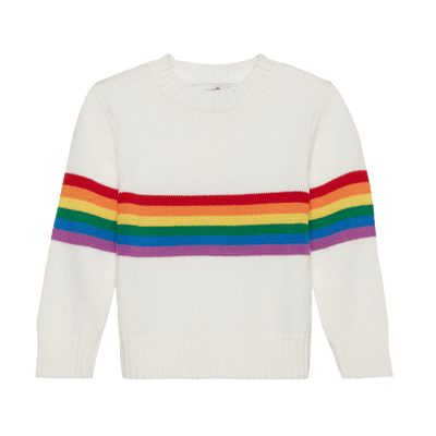 Kid's ivory and rainbow striped pride sweater