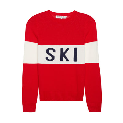 Youth red ivory and navy block SKI sweater