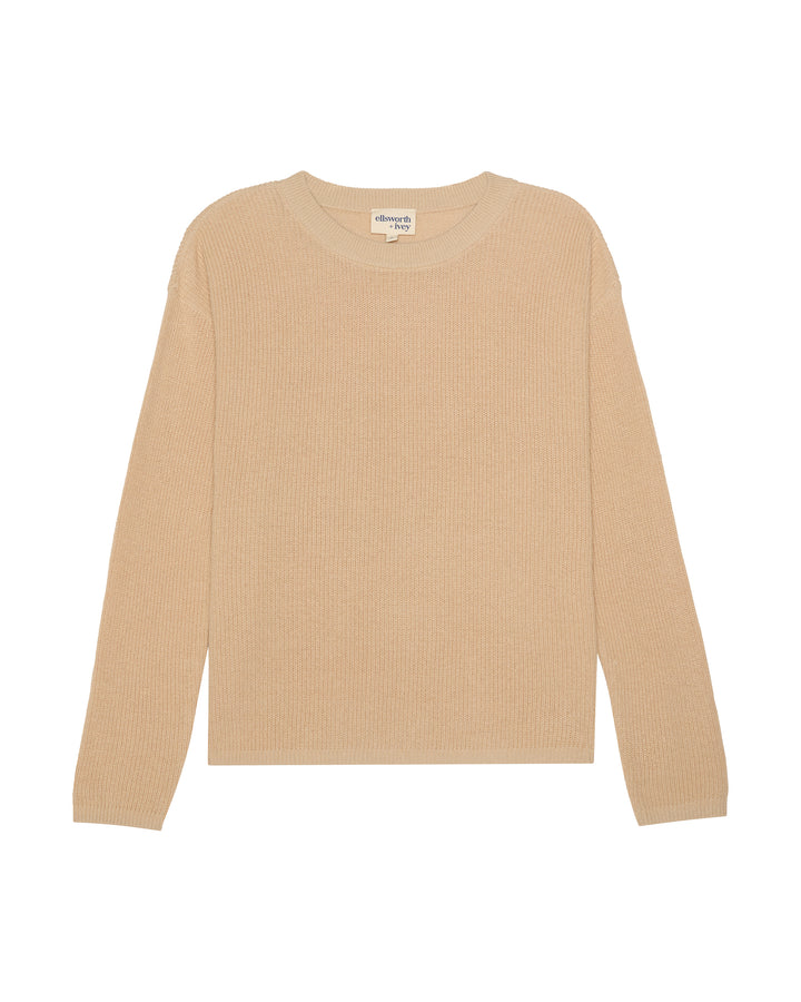 A light beige ribbed knit long-sleeve women&