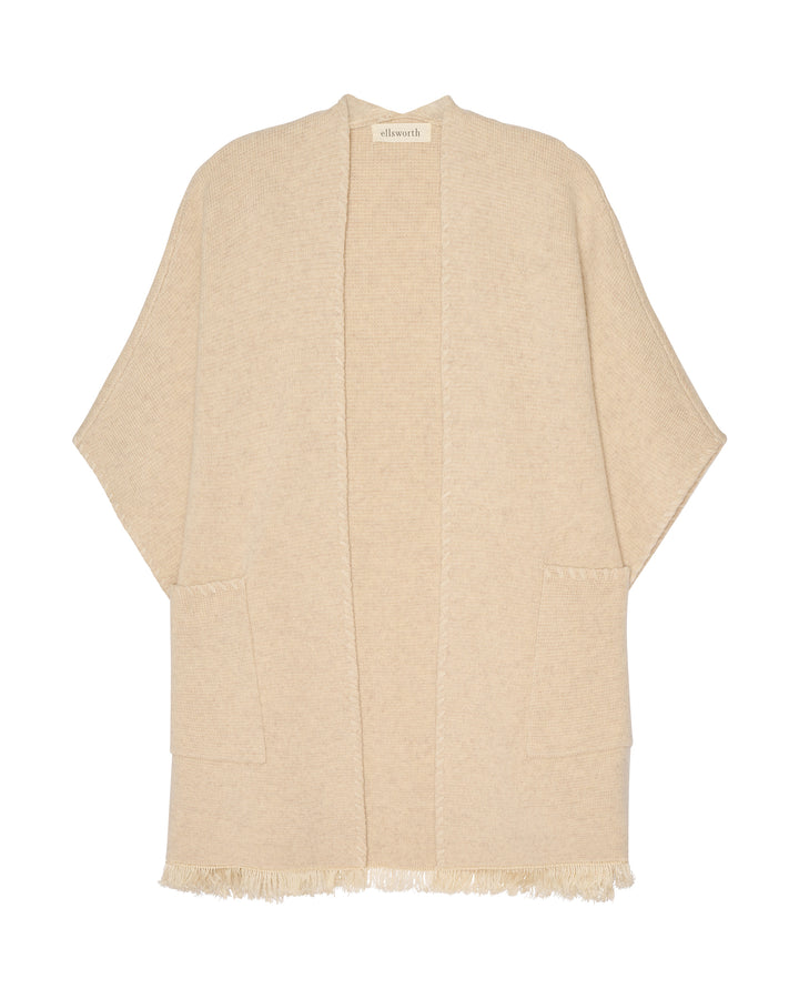 A light oatmeal beige open-front cashmere women&