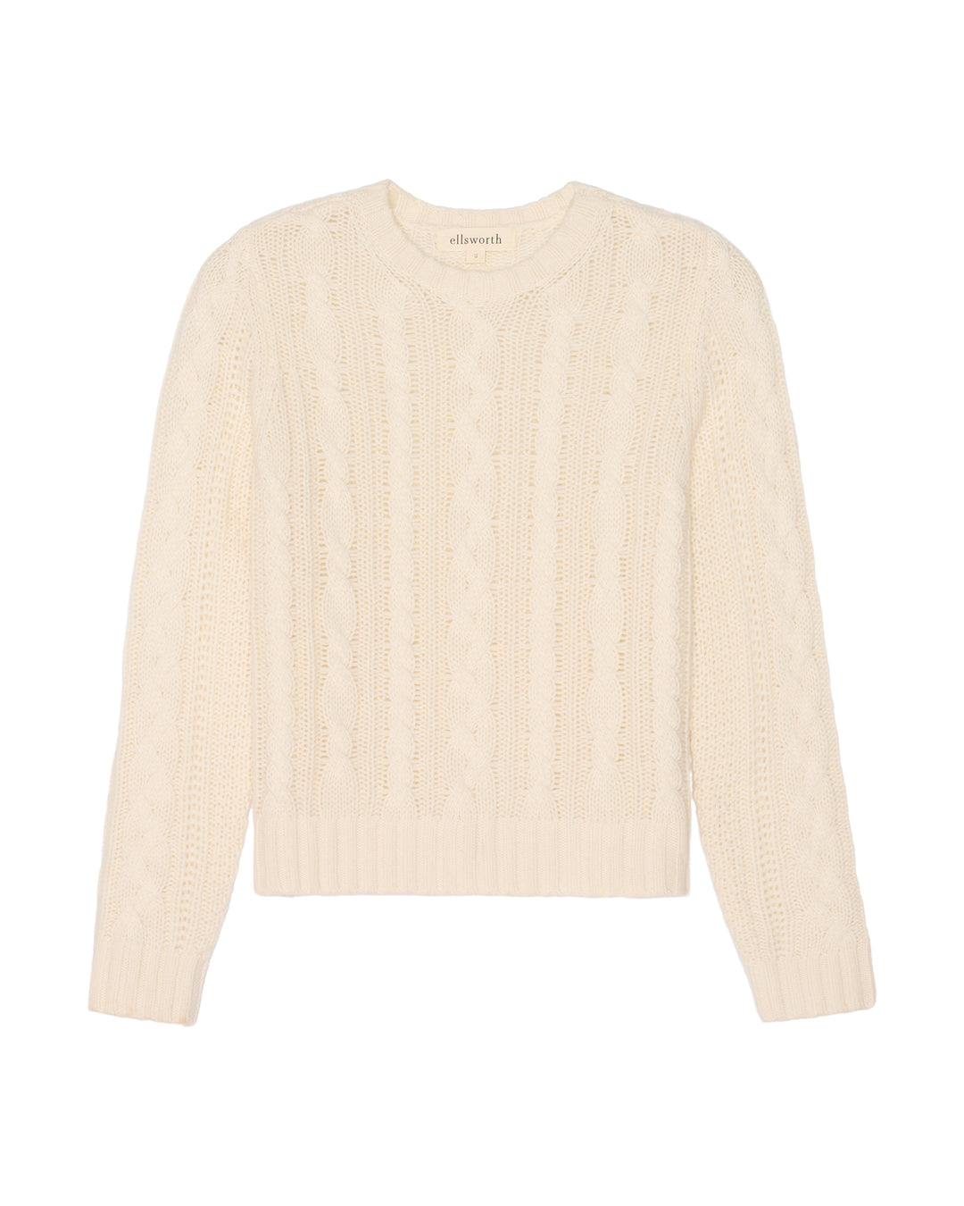 An ivory cream-colored cable-knit crewneck women&