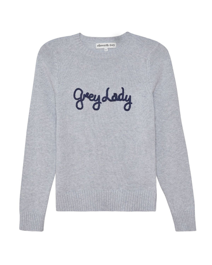 A light gray heather knit sweater with &