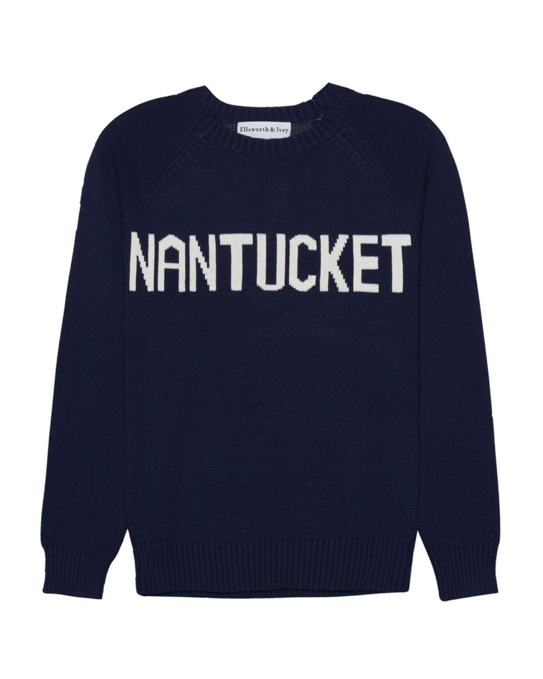 A navy blue knit sweater with &