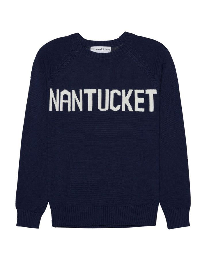 A navy blue knit sweater with &