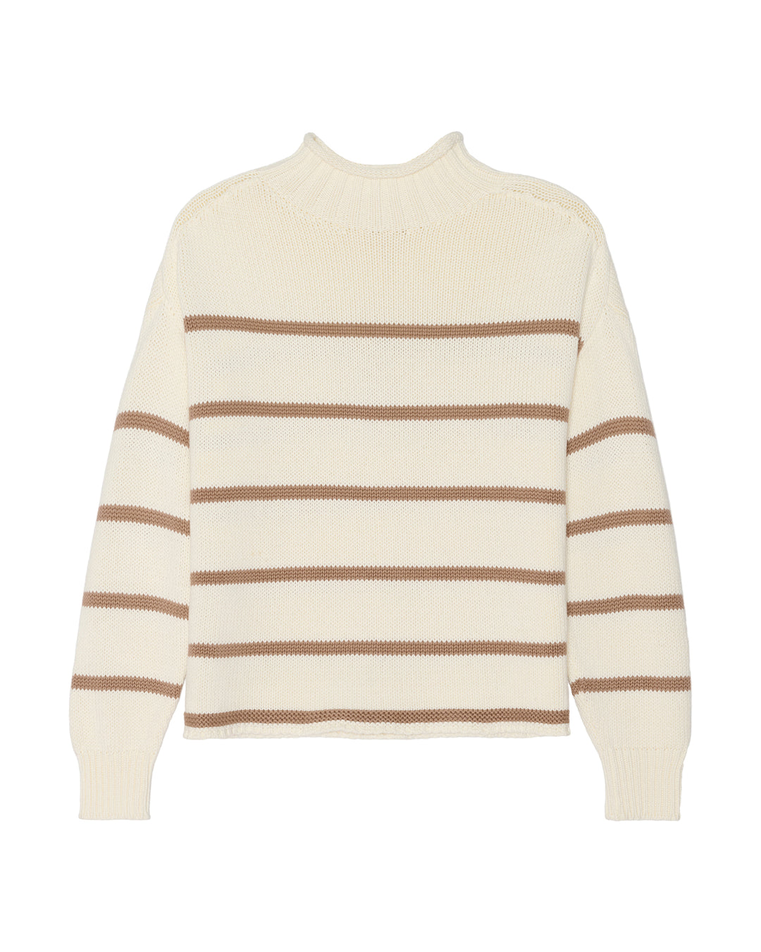 A cream-colored mock neck knit women&