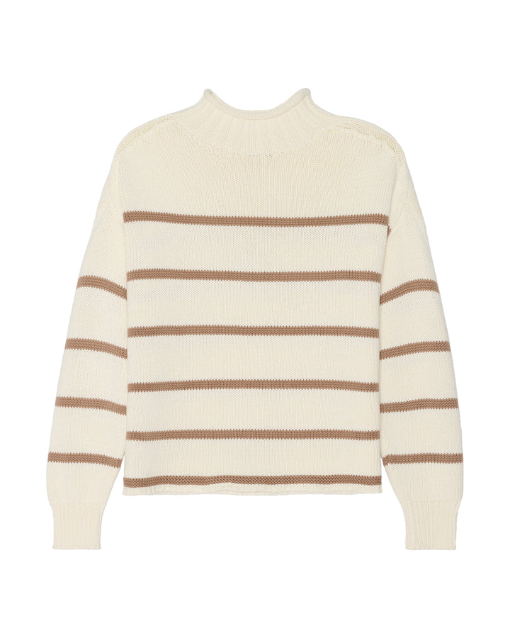 A cream-colored mock neck knit women&