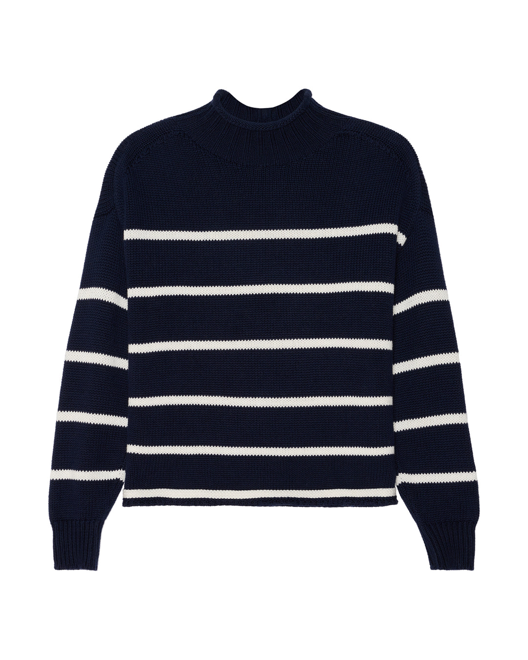 A navy blue mock neck knit women&