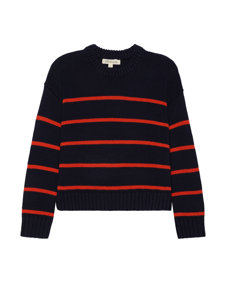 A navy blue knit crewneck women&