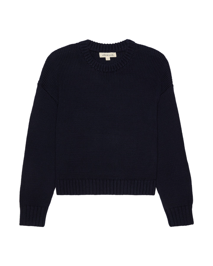 A dark navy blue cropped knit women&