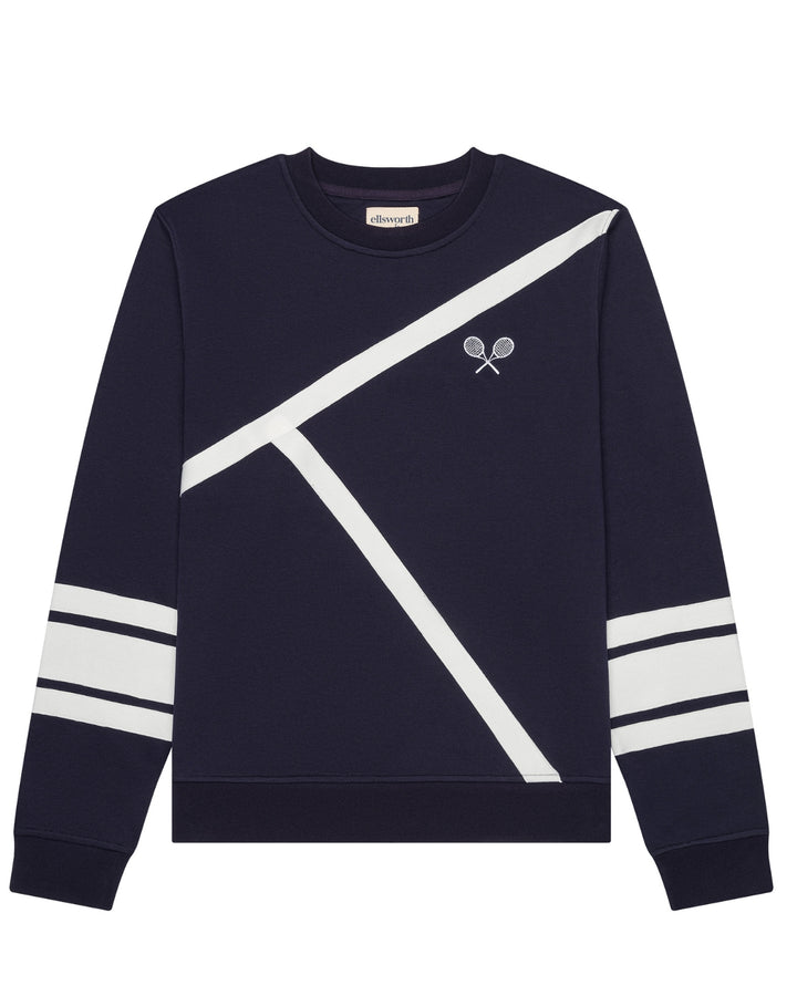 A navy blue crewneck women&