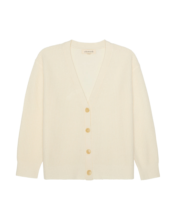 An ivory off-white ribbed knit cashmere cardigan women&