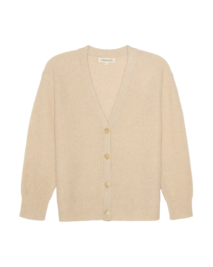 A light beige ribbed knit cardigan women&