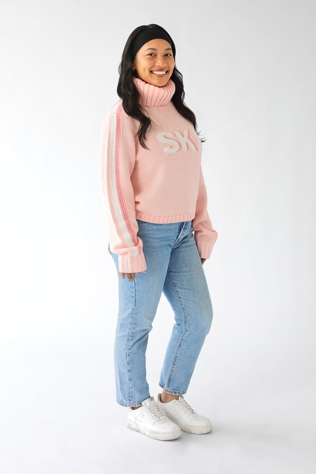 Ellsworth & Ivey Cropped Retro Ski Turtleneck Sweater - Pink