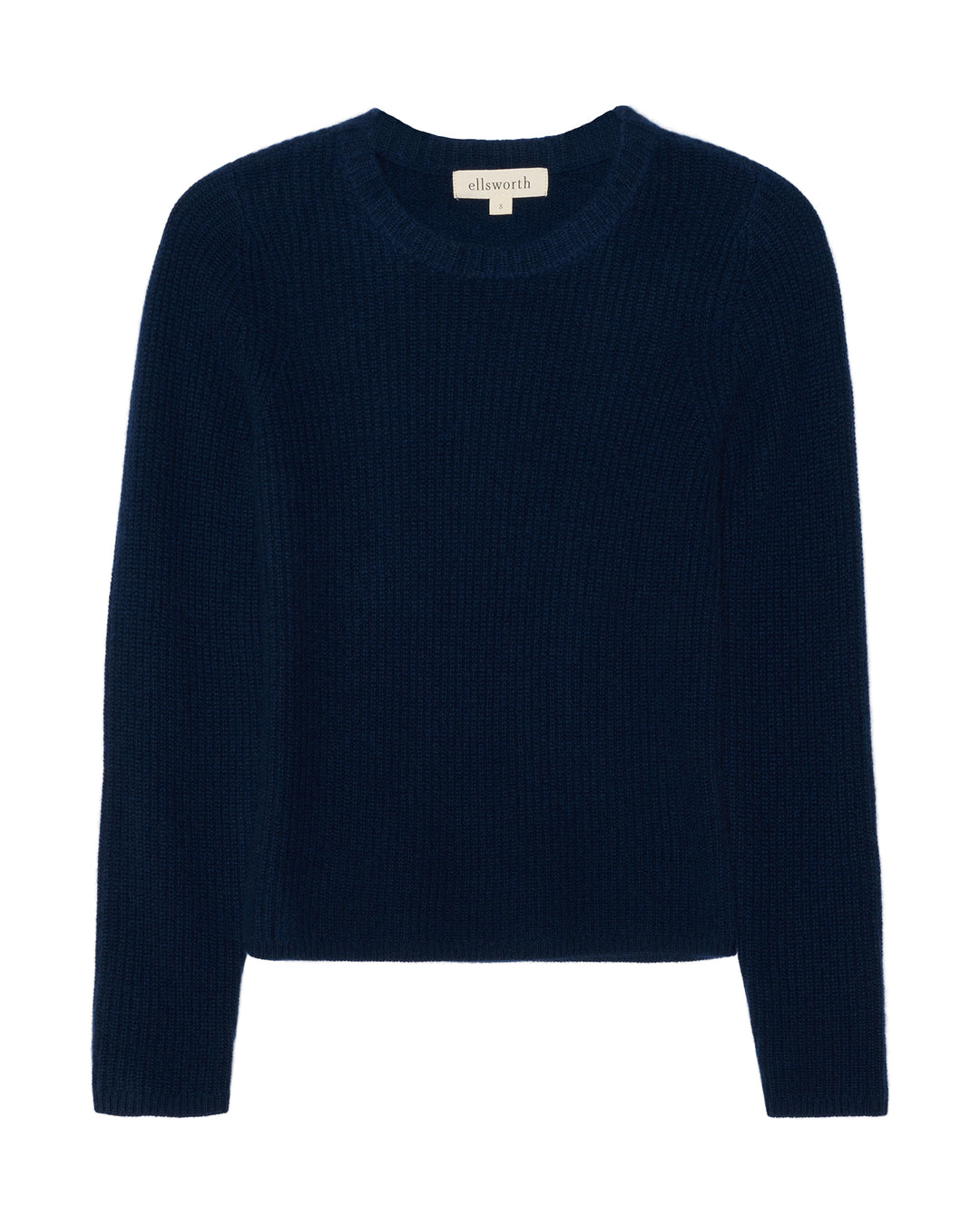 A dark navy blue ribbed knit crewneck women&