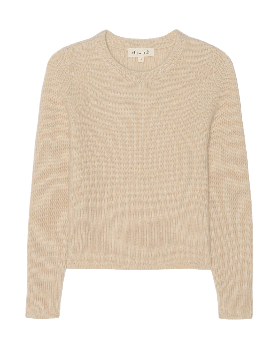A light beige ribbed knit crewneck women&