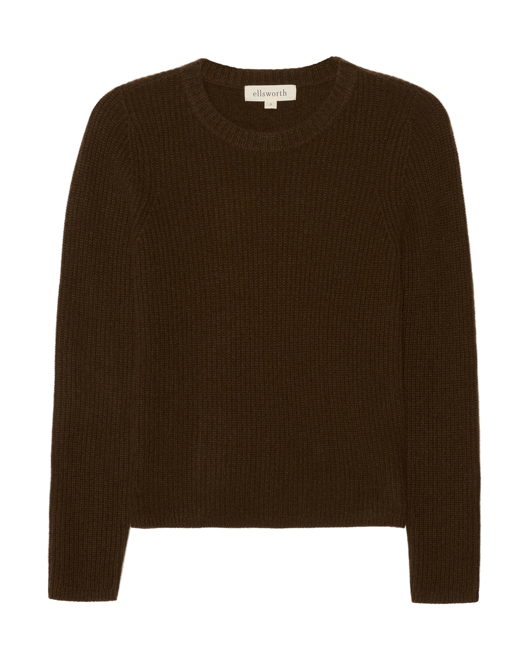 A dark warm brown ribbed knit crewneck women&