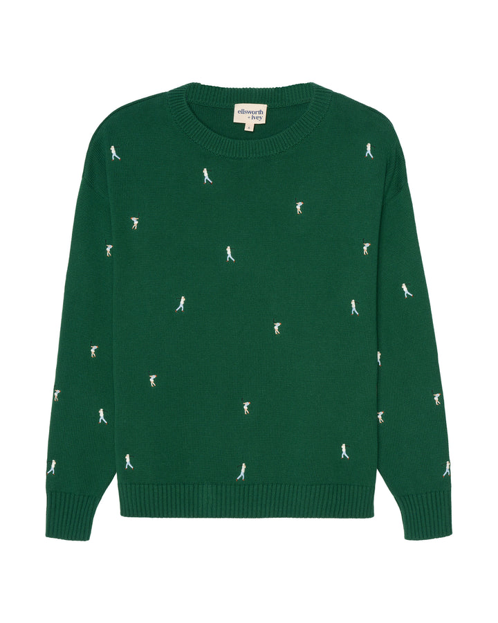 A dark green crewneck women&