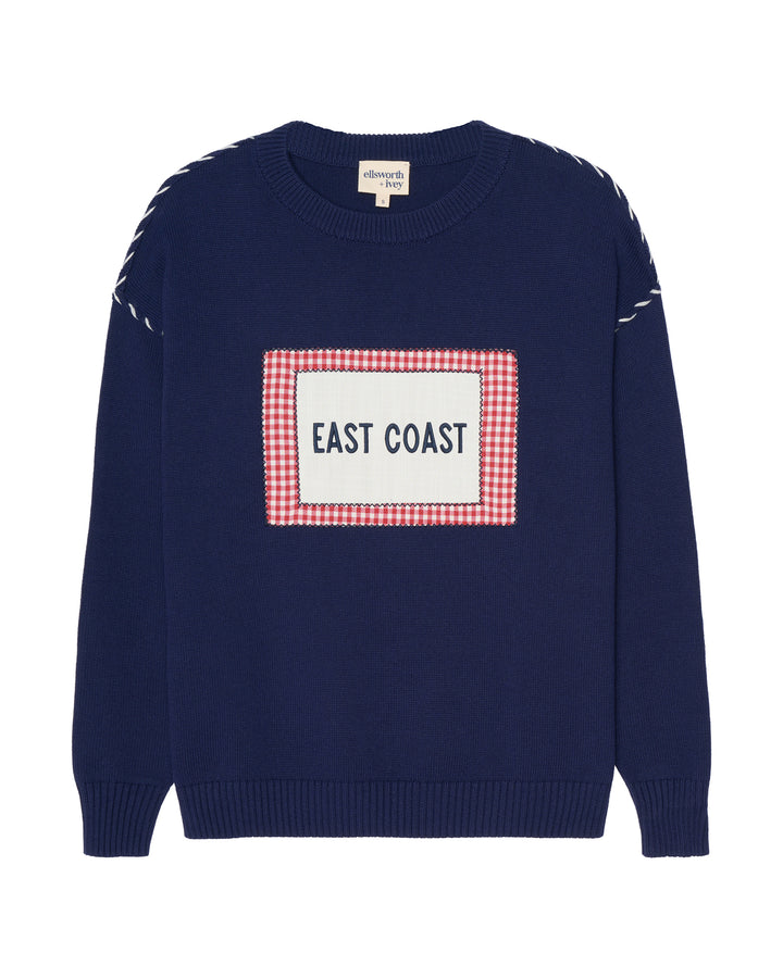A navy blue crewneck women&
