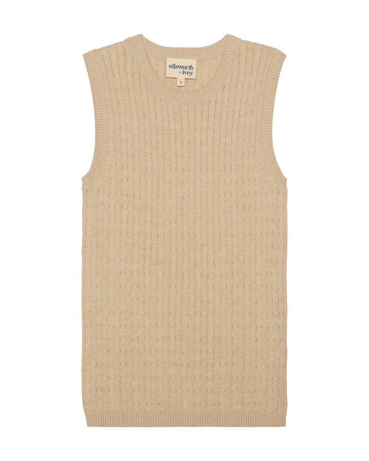 A sleeveless beige ribbed knit women&