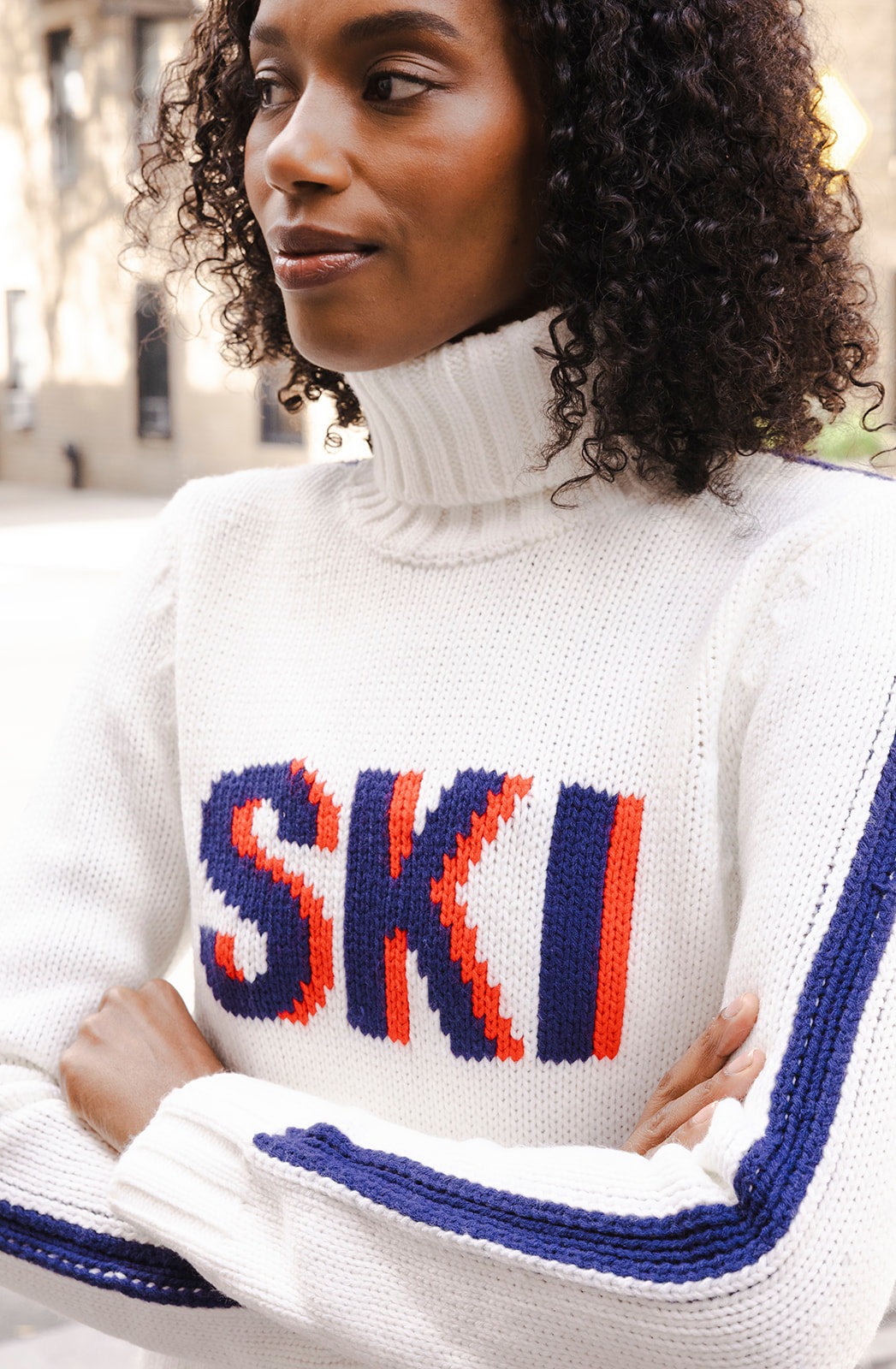 Ellsworth & Ivey Cropped Retro Ski Turtleneck Sweater - Ivory