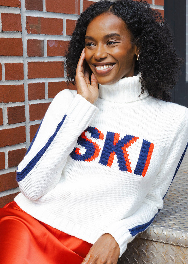 Ellsworth & Ivey Cropped Retro Ski Turtleneck Sweater - Ivory