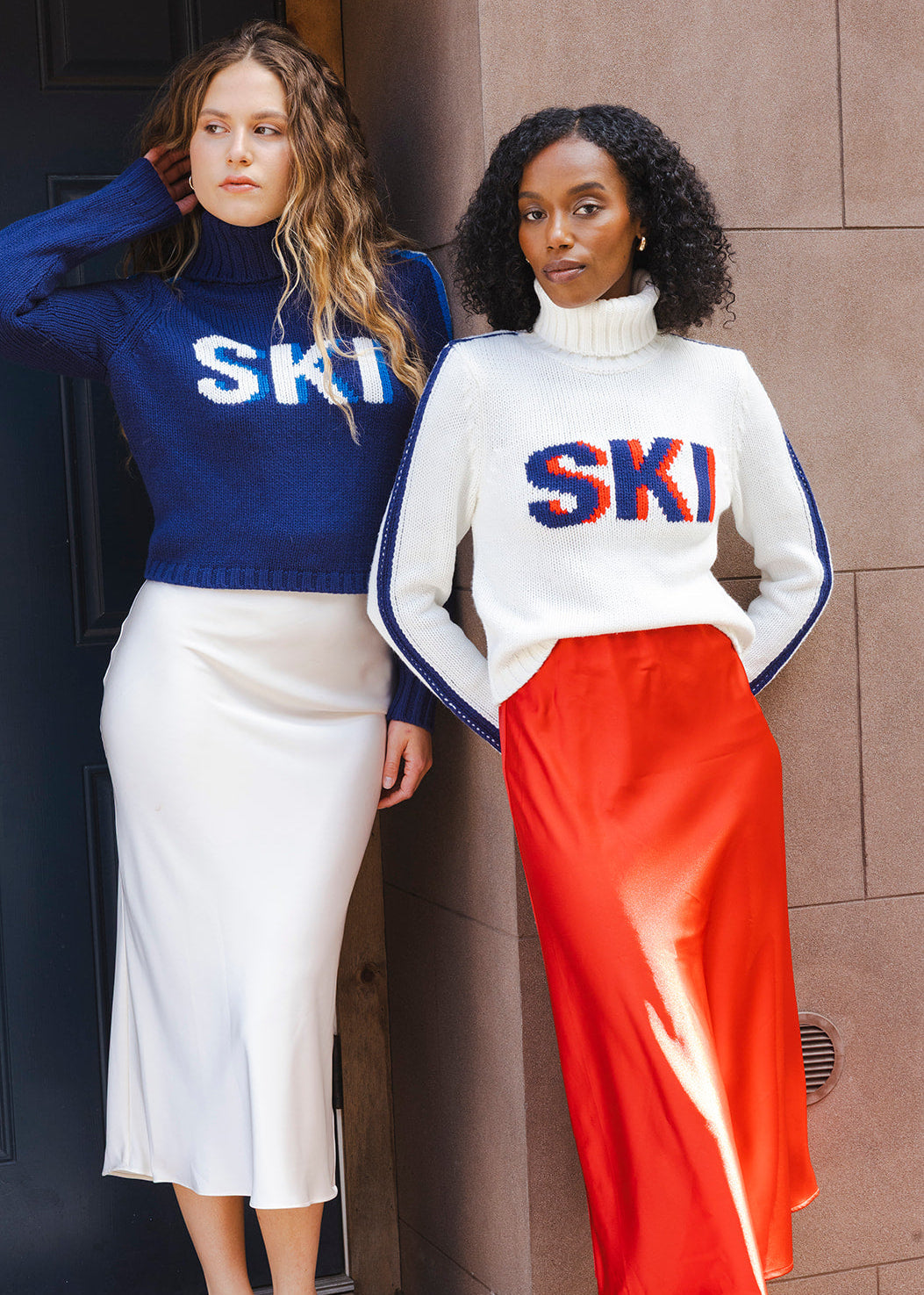 Ellsworth & Ivey Cropped Retro Ski Turtleneck Sweater - Ivory