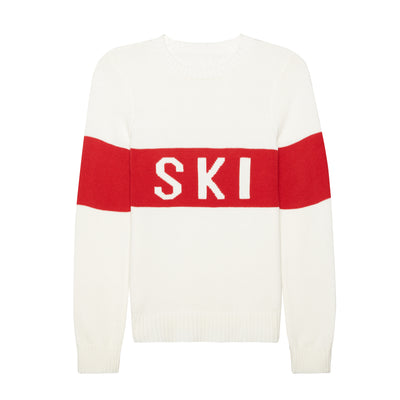 Women's ivory and red block ski sweater